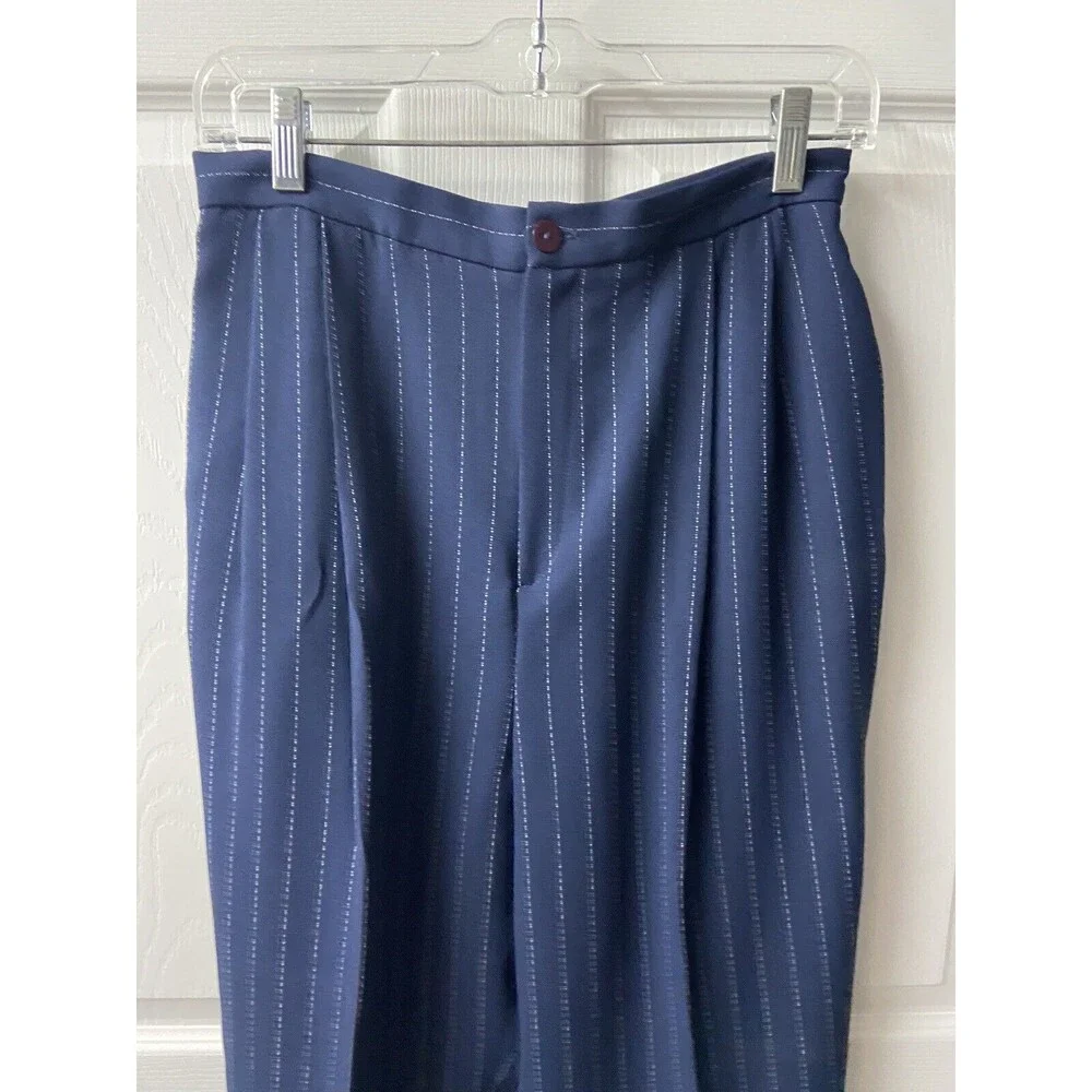 Oleg Cassini Womens Size 12 Striped Double Breasted Striped Blue Pant Suit nwt - Picture 3 of 11